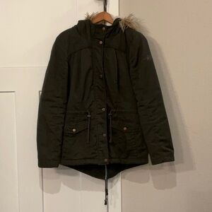 Only Women's Olive green Jacket with Fur Trim